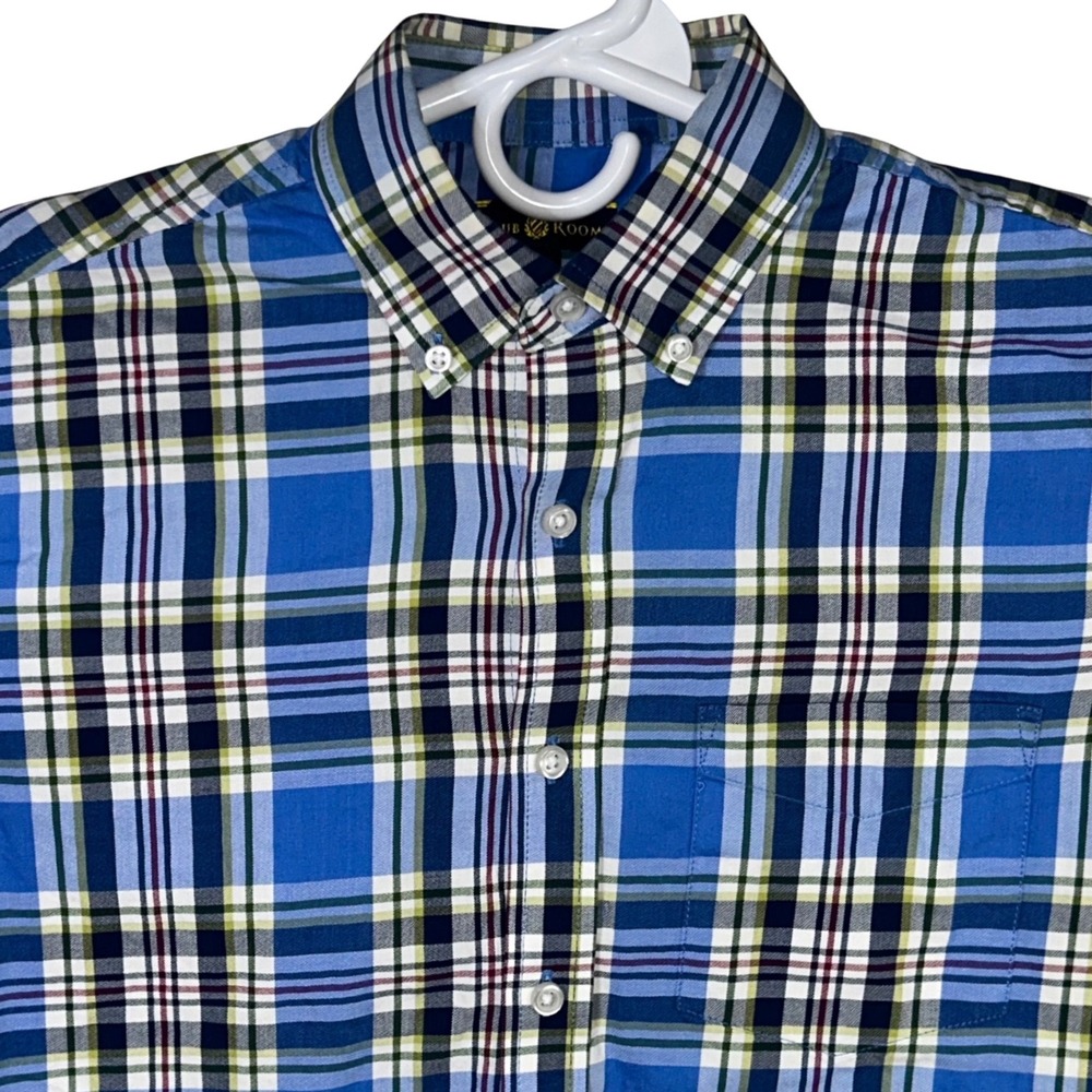 Club Room Mens Plaid Button Down Shirt Long Sleeve Blue Yellow Size Small